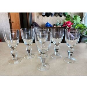 Vintage KROSNO Poland Hand-Blown Crystal Wine Goblets Clarets Set Of 6 W/Labels